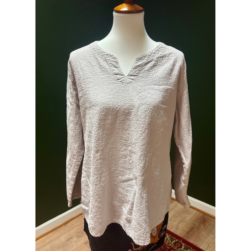 Focus Casual Life Beige Textured V-Neck Long Sleeve Tunic Women's L